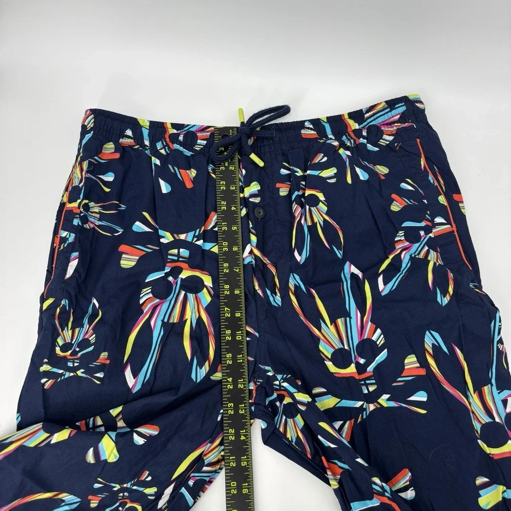 Psycho Bunny Men's Lounge Pajama Pants Large Blue Lime Bunny Logo‎ All Over